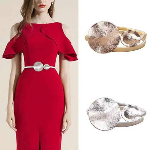 Women's Korean style fashion versatile lotus leaf metal spring belt with dress, shirt, sweater elastic elastic waist chain