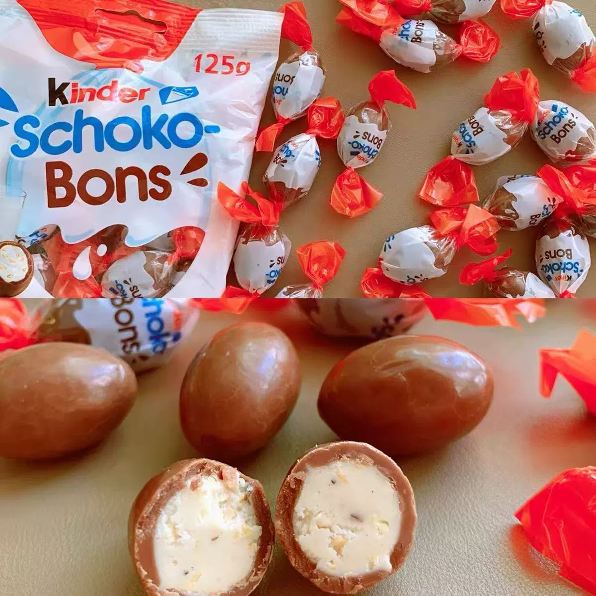 Снэк Kinder Schoko-Bons молочный шоколад, упаковки 80–300 г, начинка лесной орех и молоко