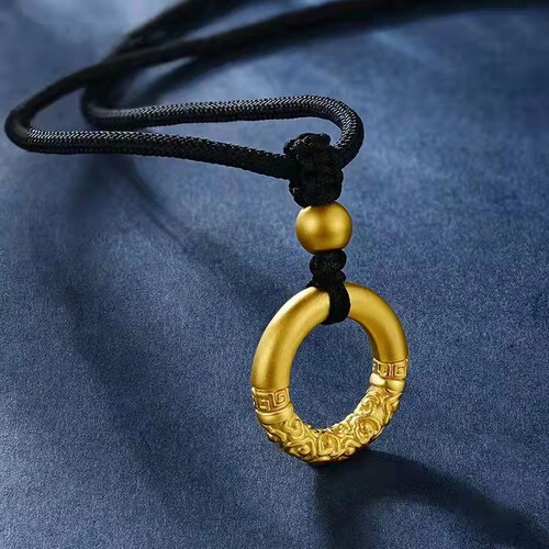 Vietnam sand gold Ruyi gold hoop pendant Men's and women's ancient peace buckle necklace copper gold-plated Xiangyun circle pendant