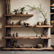 老榆木博古架隔侘寂风断玄关茶具收纳柜新中式多宝阁装饰品储物架