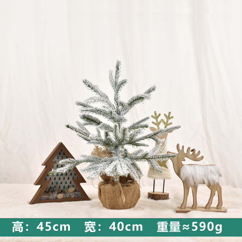 Decoraciones de Navidad simulación mini árbol de Navidad pequeño árbol de pino flocado decoración de escritorio diseño de escena doméstica