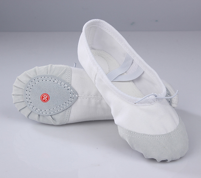 Dance Shoes with Leather Toe, Cotton Canvas Ballet Shoes for Grade Examination, Children's Soft Sole Performance, Flexible