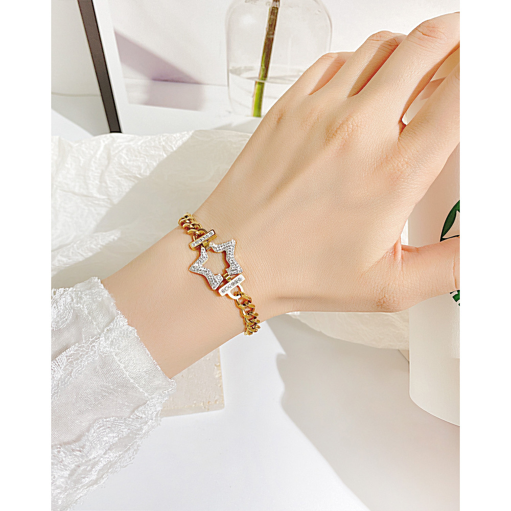 Fashion Star Stainless Steel Inlay Zircon Bracelets 1 Piece