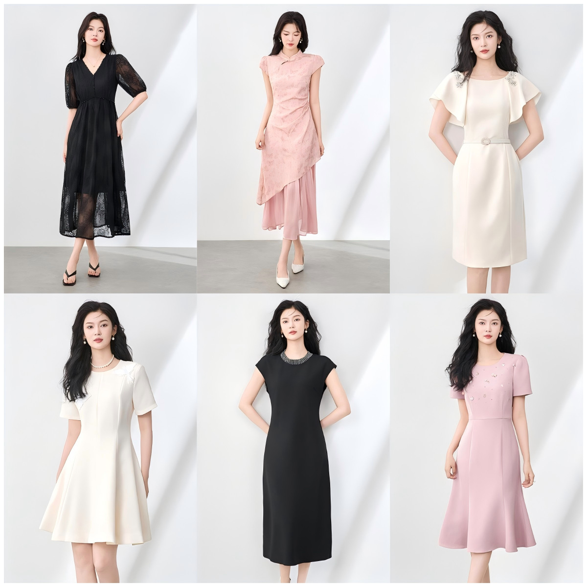 Đầm suông nữ midi mùa hè tay ngắn cổ tròn — 2506905 - Đỏ
