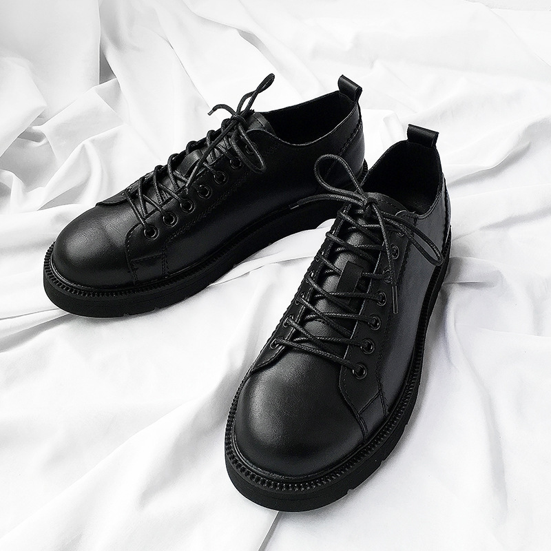 2021 Spring New Style Cowhide Thick-Soled Trbottomy Shoes, Trbottomyy Casual Men's Shoes, Soft-Soled Lace-Up Korean Style Low-Top Leather Shoes