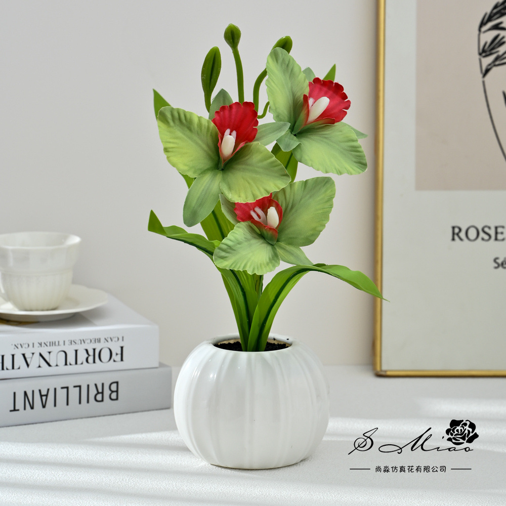 Bonsái de Orquídea Artificial de Seda y Plástico Tacto Realista para Decoración del Hogar