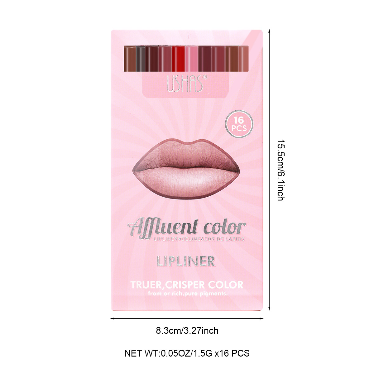 USHAS Juego de delineador de labios transfronterizo europeo y americano 16 tazas impermeables de larga duración fáciles de colorear mate P1028C