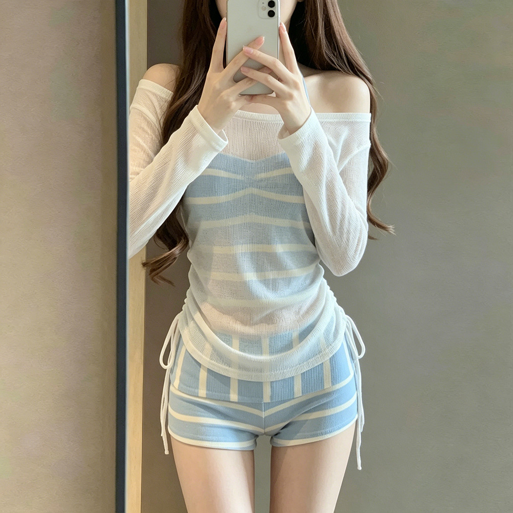 【Girl's Heartwarming Thoughts】Three-Piece Bikini Set with Long-Sleeve Cover-Up, Slimming Swimwear for Women, Perfect for Vacation