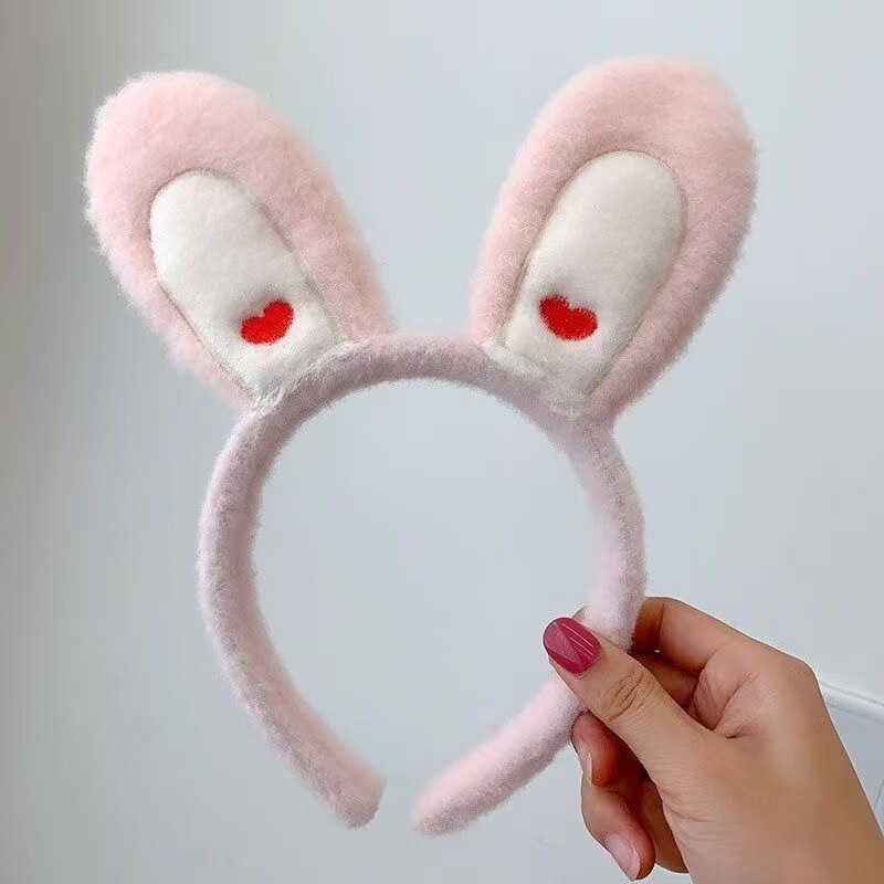 かわいいリボンウサギの耳ぬいぐるみヘッドバンドレース洗顔ヘッドバンド子供用ヘアピン 2025 新しい帽子|undefined