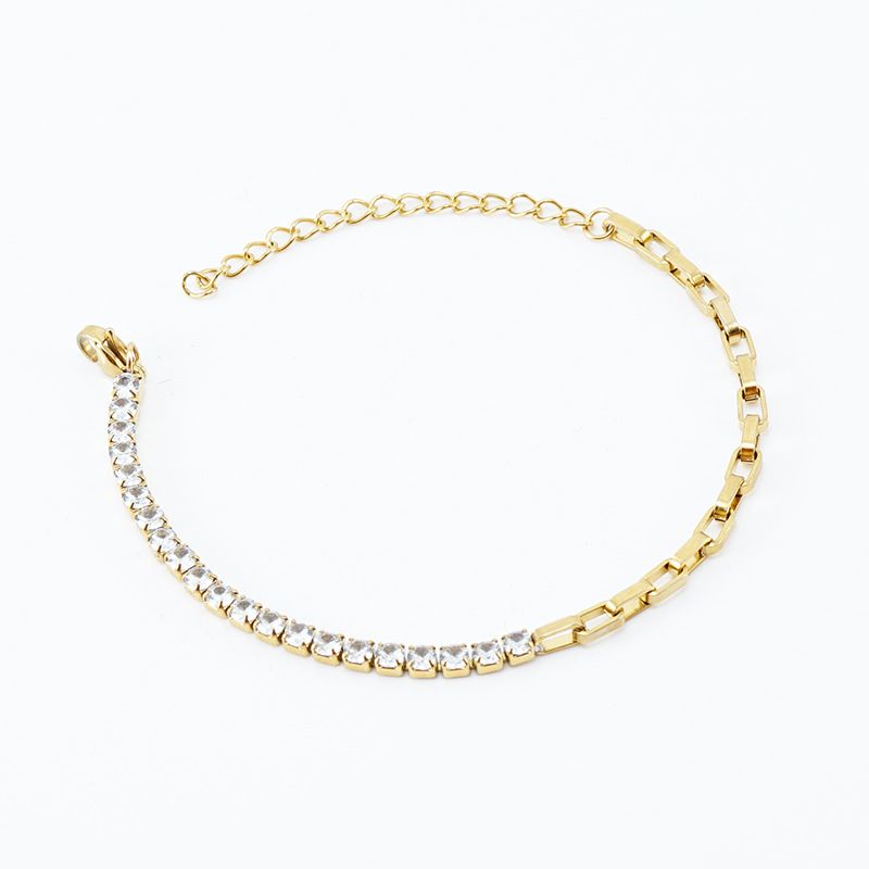 Fashion Geometric Titanium Steel Inlay Artificial Diamond Bracelets Necklace