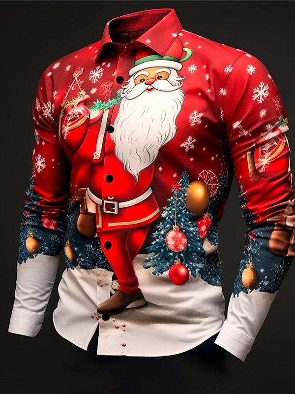 New Christmas Elements Men's Casual Shirt 3D Digital Printing Loose Autumn Floral Pattern Casual Shirt New Christmas Elements Men's Casual Shirt 3D Digital Printing Loose Autumn Floral Pattern Casual Shirt