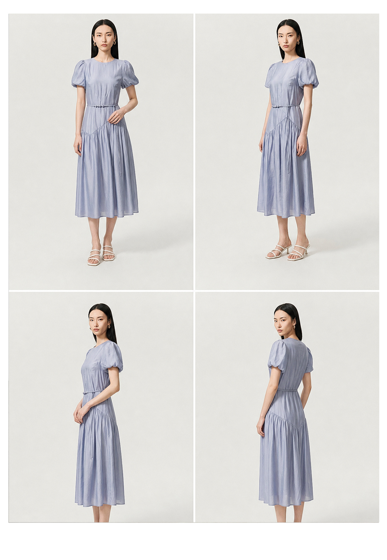Đầm maxi nữ tay bồng thắt eo phong cách lãng mạn — màu hồng chi tiết 11
