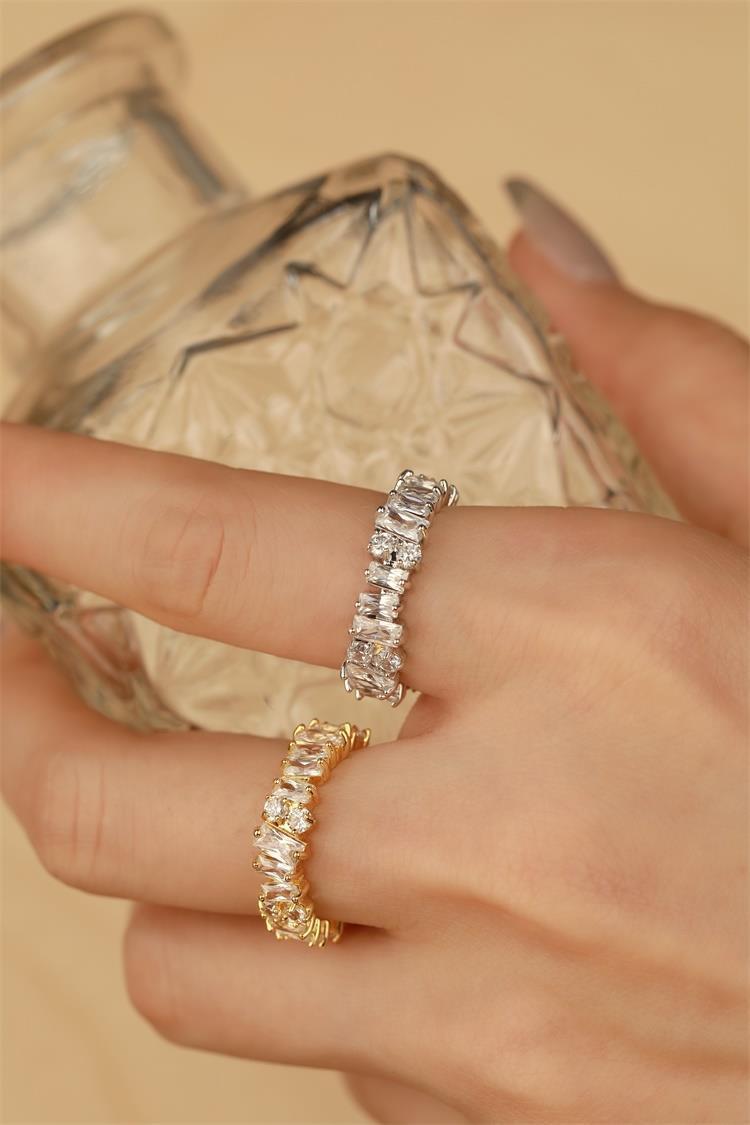 Fashion Geometric Sterling Silver Inlay Zircon Rings 1 Piece