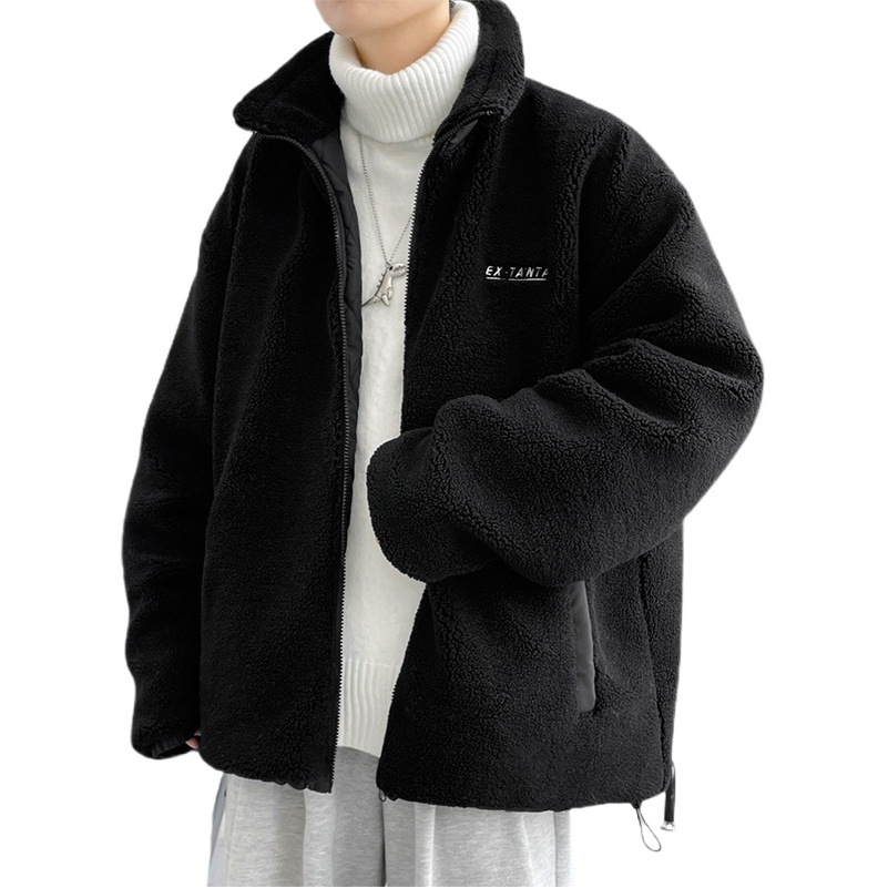 Abrigo de lana de cordero para hombre Otoño e Invierno engrosada lana de cordero collar de pie abrigo de algodón acolchado suelta marca de moda ins abrigo de algodón acolchado ropa de invierno