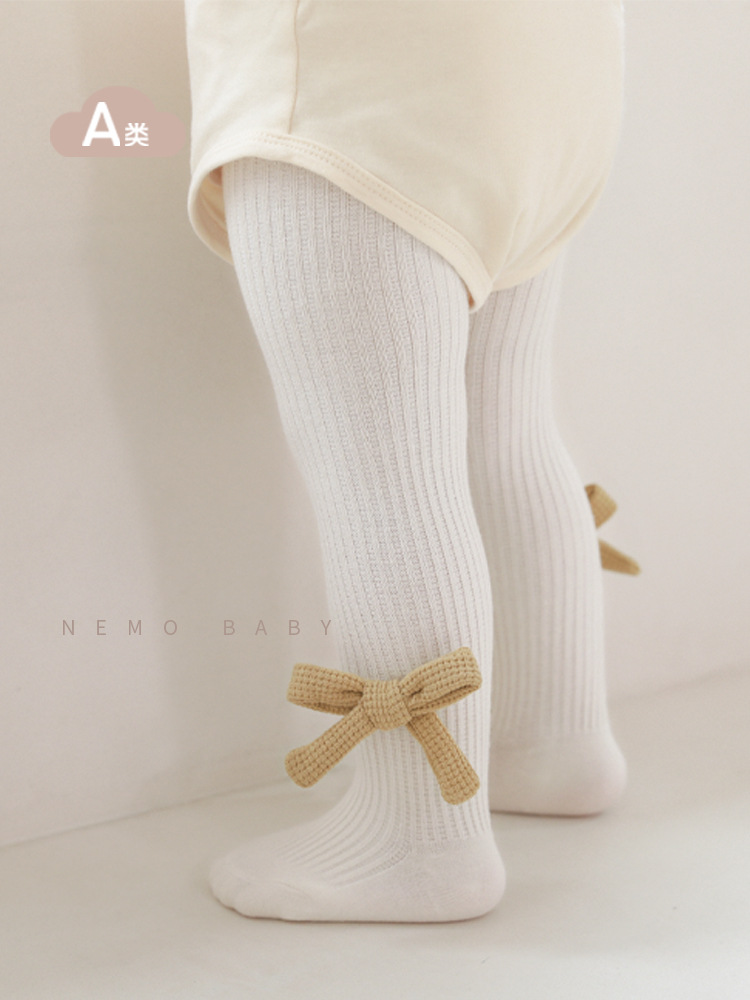 2023 otoño nuevo mono del bebé Corea Sur estilo occidental arco niñas pantyhose danza blanca polainas