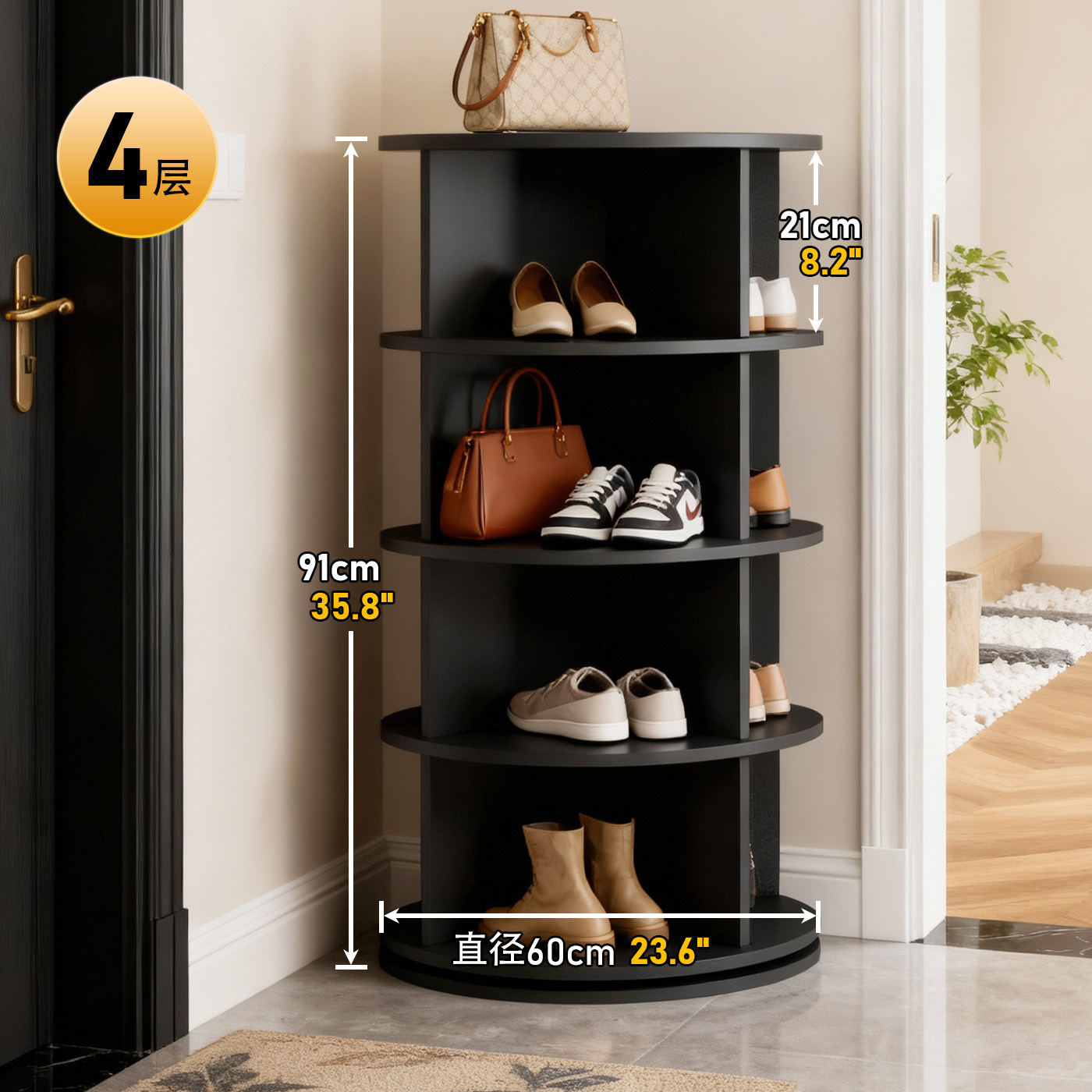 Estante giratorio para zapatos Estante de piso para centros comerciales Estante de exhibición de bolsas simples multicapa Gabinete de zapatos de porche para el hogar de 360 grados image 19