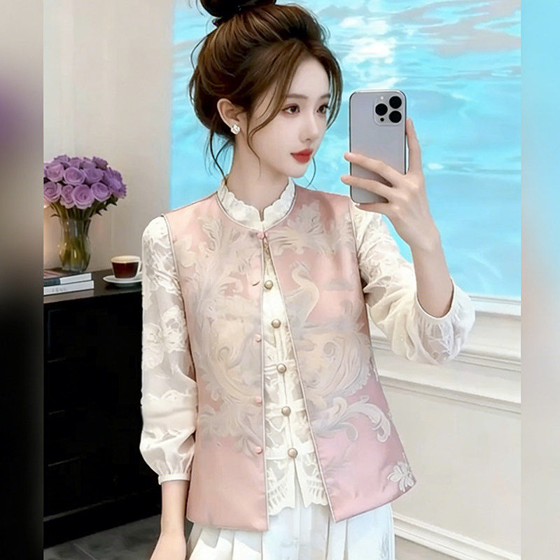 Áo gile nữ thêu hai mặt mặc được hai kiểu, dáng rộng phong cách retro — Áo gile hồng, Áo gile màu vàng chi tiết 1