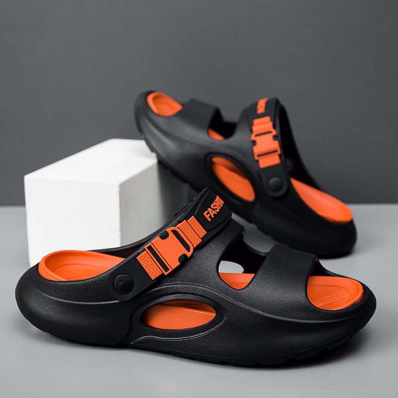 Pantuflas de dos colores para hombres en verano, antideslizante, pisando mierda, chanclas de suela gruesa, sandalias de playa de doble uso para conducción al aire libre