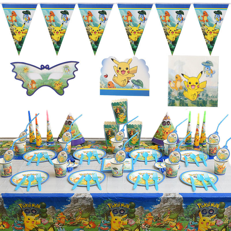 Cartoon Pikachu Children's Set Baby Birthday party Holiday Pikachu Triangle Paper Tray party Decoration