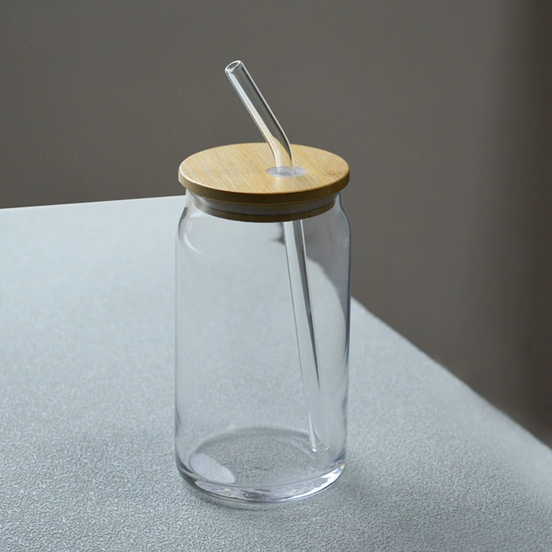 Стеклянная чашка для чая (креативная корейская) Cola-стиль прозрачная, 320 или 480 мл, вариант крышки из бамбука