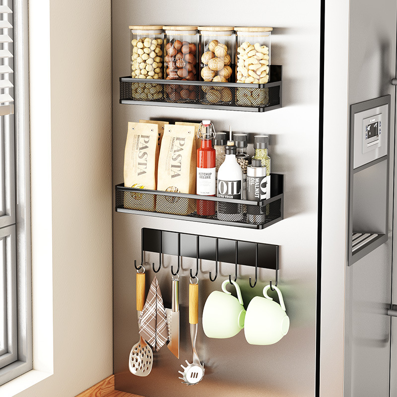 Refrigerator Storage Rack Kitchen Punch-Free Wall-Mounted Organizer Magnetic Washing Machine Side Rack Multi-Layer Spice Storage Rack