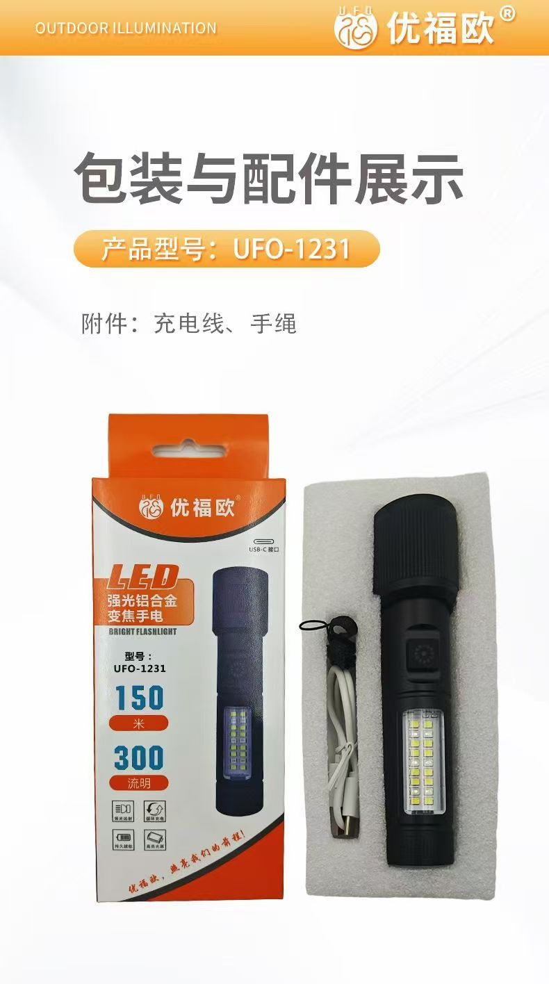 Youfuou Outdoor Portable Spotlight Small Rechargeable Flashlight Mini Emergency Lighting Lamp Manufacturer Wholesale