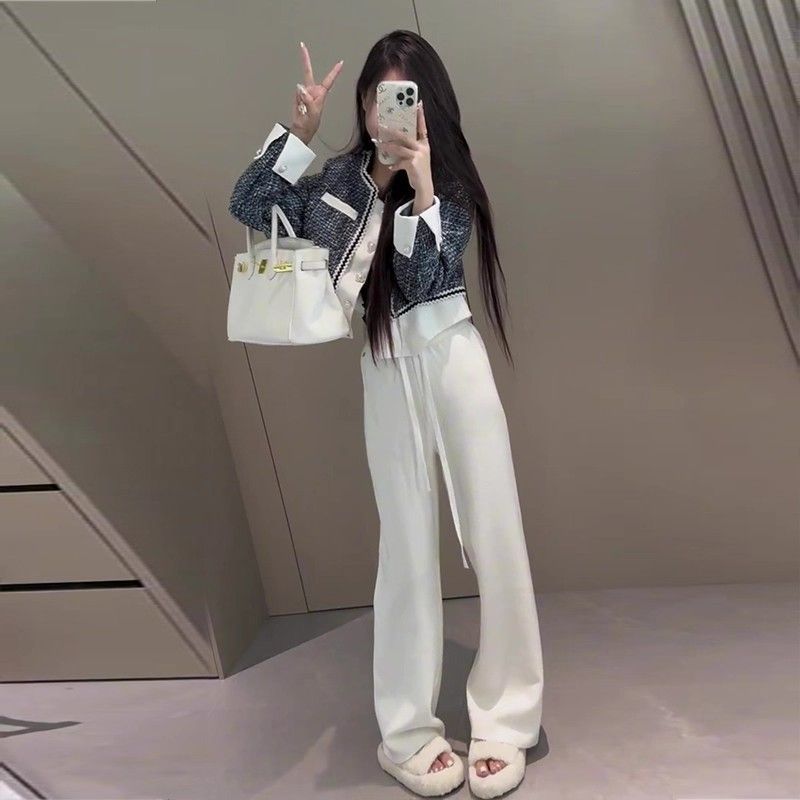 French Style Contrasting Color Tweed Short Jacket for Women 2025 Autum Loose High-End Elegant Cardigan Top