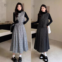 大码女装2025春季新款复古时尚蝴蝶打底+马甲+半身裙三件套套装女