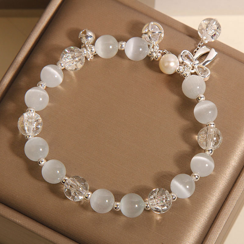 Nueva pulsera de cristal blanco chino para mujer, lujo ligero, nicho, exquisito arco, pulseras de ópalo, regalos para novias y novias