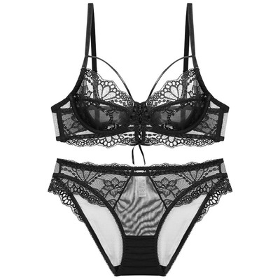 厂家批发欧美超薄蕾丝大胸显小大码内衣文胸套装2021新款女士胸罩|ms