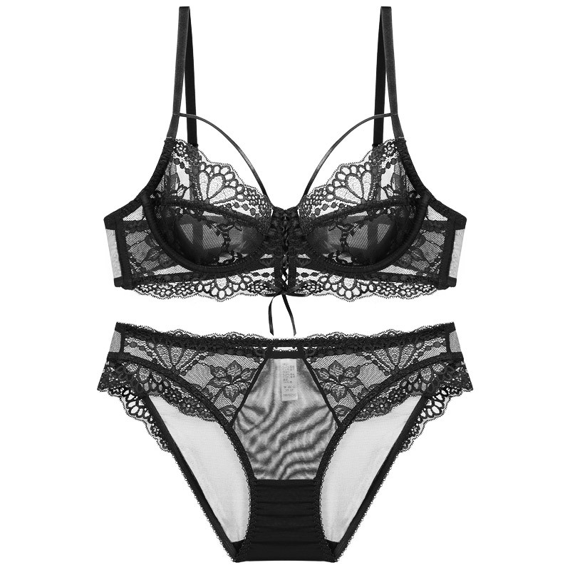 厂家批发欧美超薄蕾丝大胸显小大码内衣文胸套装2021新款女士胸罩|ms