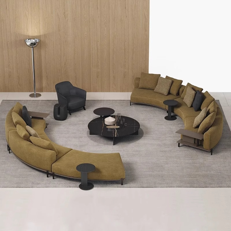 Minimalista italiano plumón seda seda seda sofá villa gran piso arco alto pie sala de estar combinación sofá tela de cuero image 2