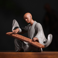 禪意小和尚擺件中式家居撫琴人物陶瓷裝飾品彈琴小僧茶室桌面擺設