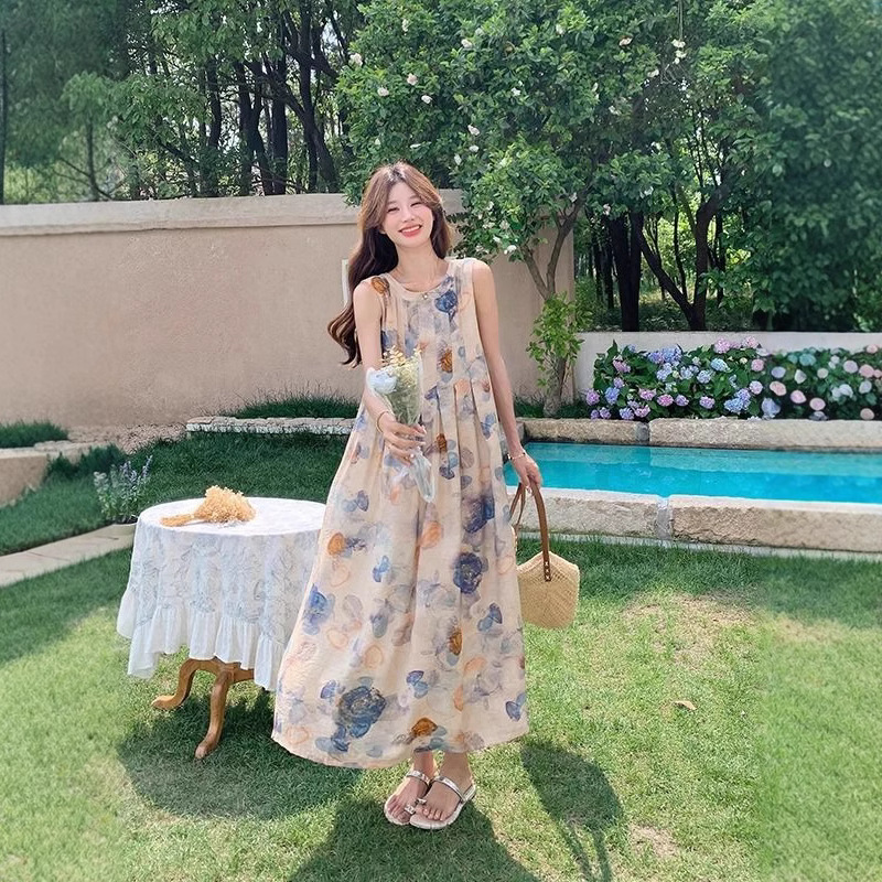 Ink painting vest dress niche design sense 2025 spring and summer new retro literary temperament new national style dress