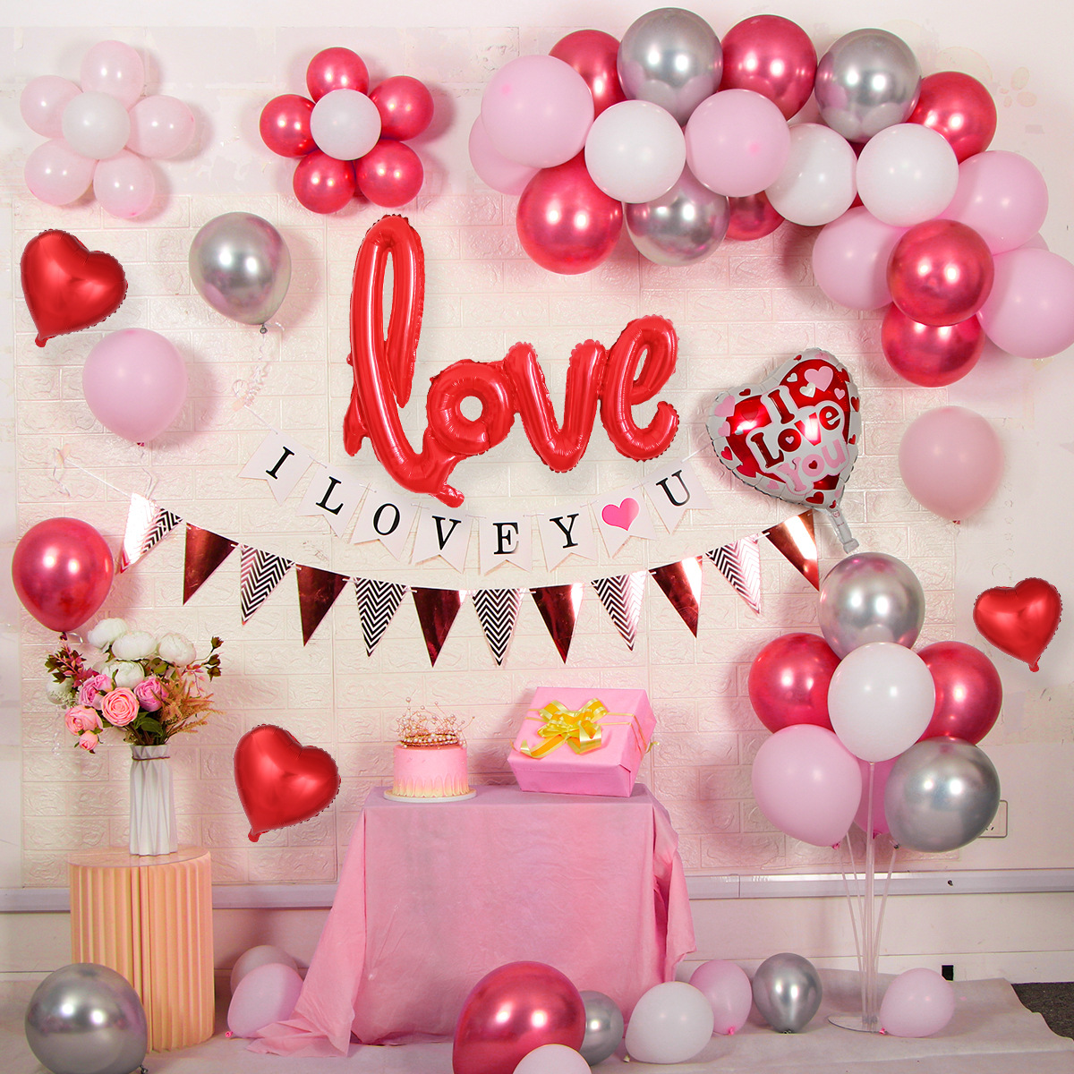 Te amo Bandera de paquete de cola de pez globo Rosa rojo de 10 pulgadas propuesta de San Valentín confesión arreglo romántico