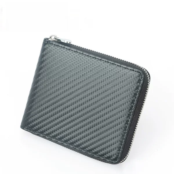 Amazon's New Rfid Cowhide Men's Wallet Anti-Theft Carbon Fiber Pattern European and American Multi-Card Slot Zipper Wallet