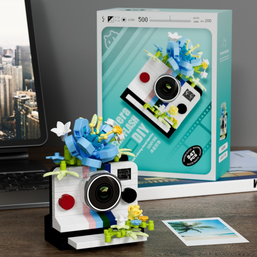 Chao Lechuang modelo de flores en espejo de cámara réflex bloques de flores creativos juegos de moda adornos juguetes de puzzle para niños regalos para mujeres