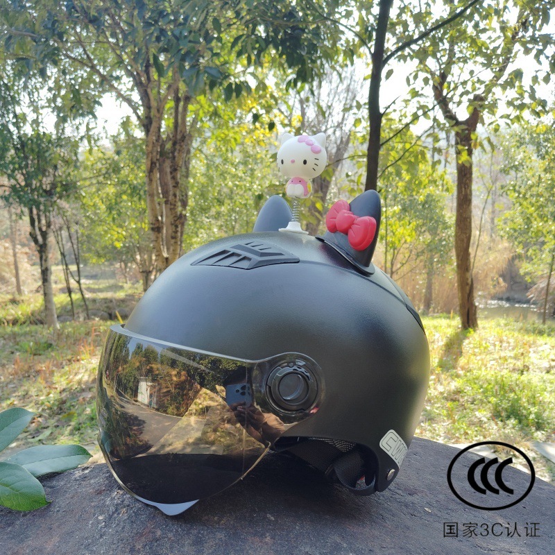 블랙+짧은 자외선 차단 렌즈+KTM+검은색과 빨간색 리본 귀