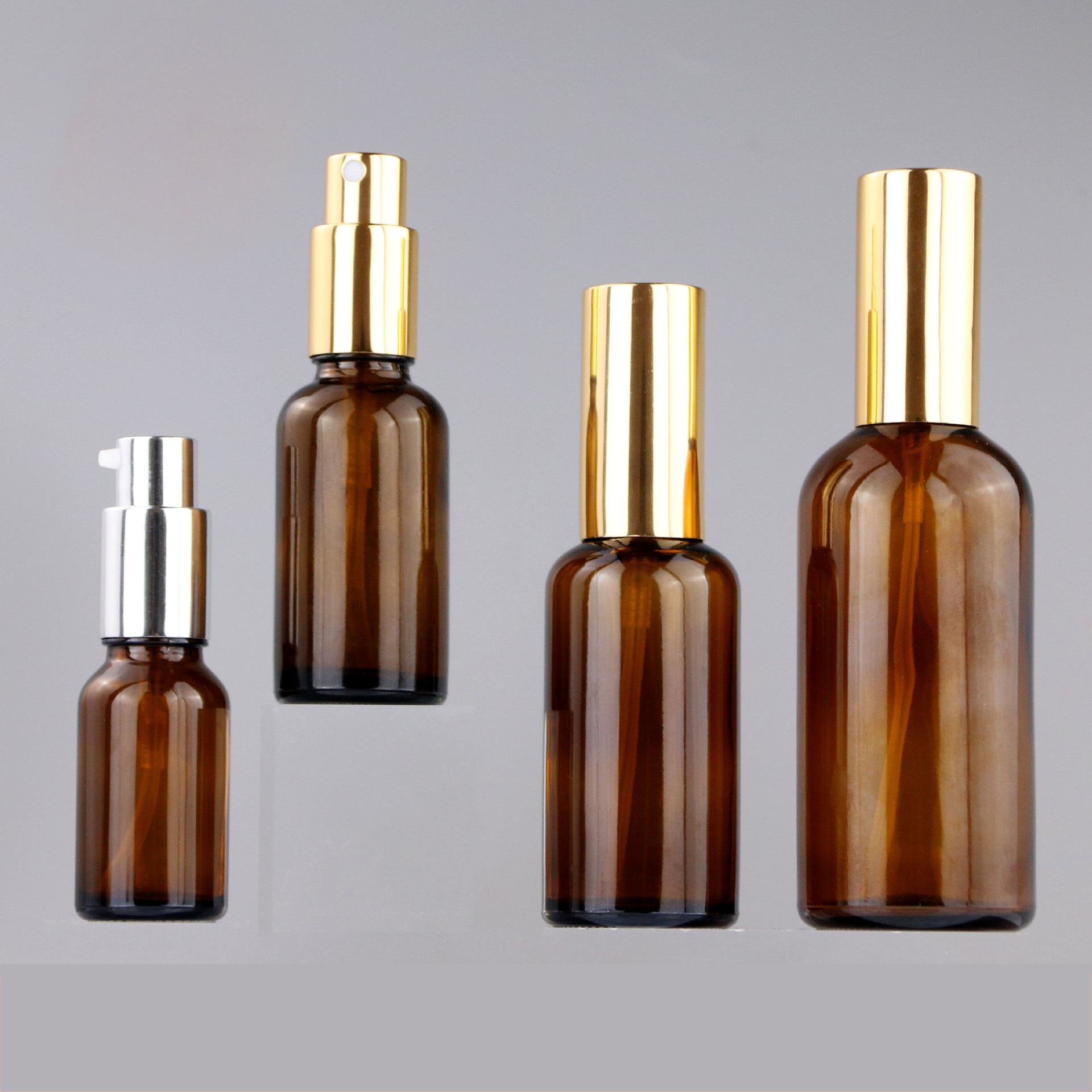 圆肩茶色精油瓶高档黑色喷雾玻璃瓶30ml绿色避光精华瓶蓝色滴管瓶