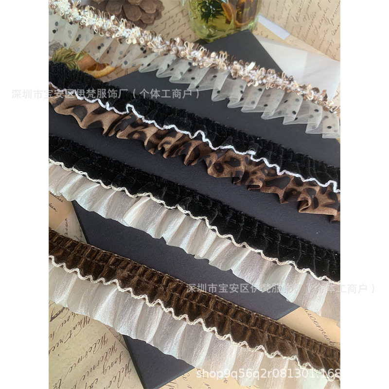 더블 레이어 로리타 주름 레이스 액세서리 작은 향기로운 벨벳 diy 의류 아기 드레스 밑단 커튼 액세서리