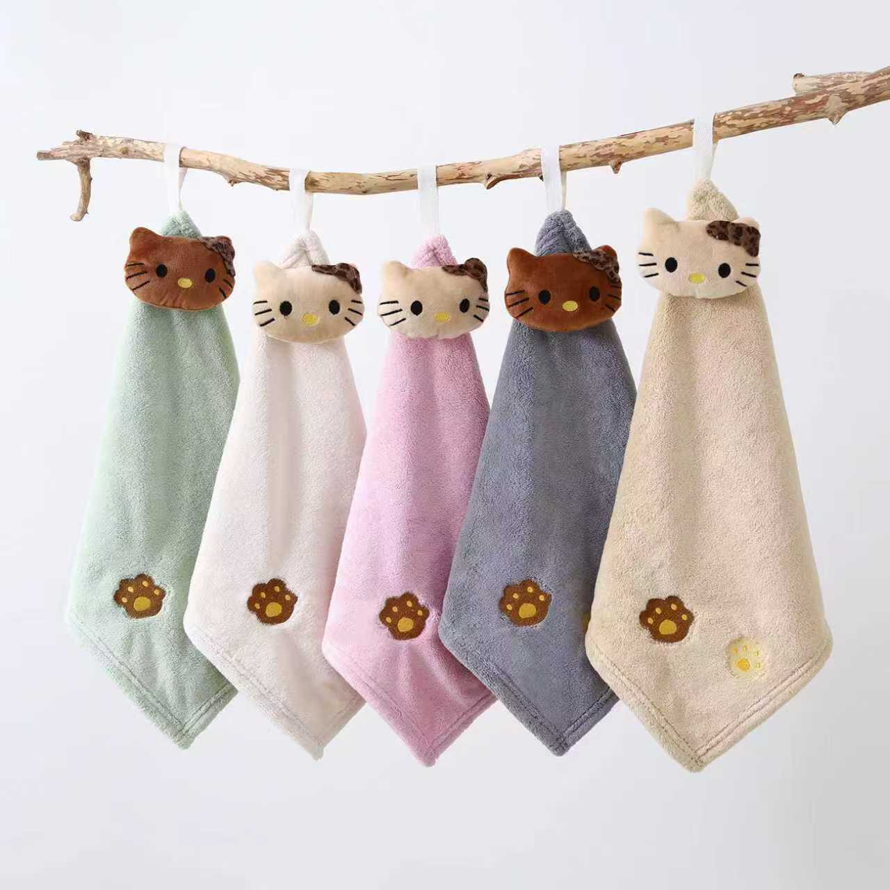 Nuevo gato coral toallas lindas muñecas japonesas pequeñas toallas cuadradas de dibujos animados cocina colgante toallas