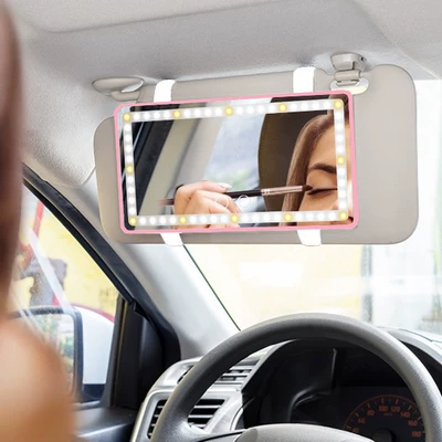 Three-Color Adjustable Makeup Mirror with Light: Sun visor rearview mirror