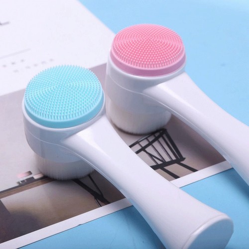Double-sided head 3D facial cleansing brush, cleansing brush to remove blackheads, deep pore cleaning brush, silicone soft bristles, multifunctional facial cleansing device