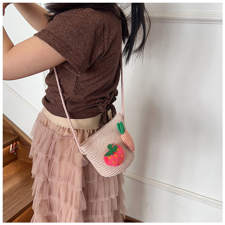 Japanese-style cute cartoon flower small bags, children's straw woven bags, mini crossbody bags, beach play zipper bags, single-shoulder bags undefined