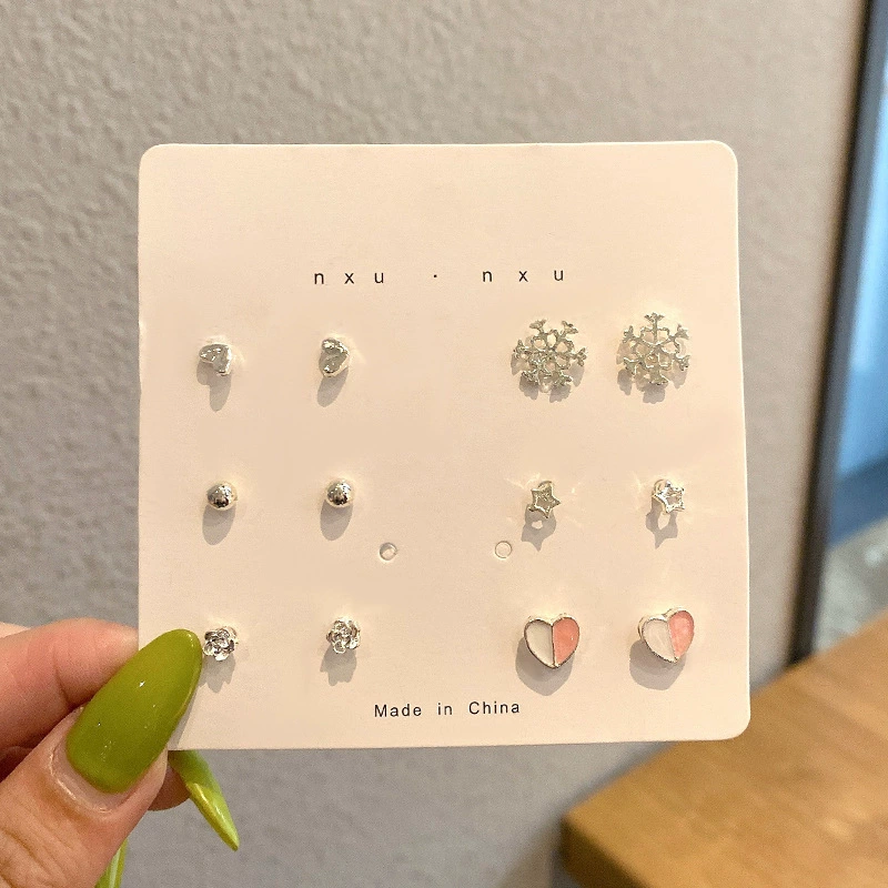 Earrings set, small elegant studs 2–12 pcs, pearl and charming motif designs