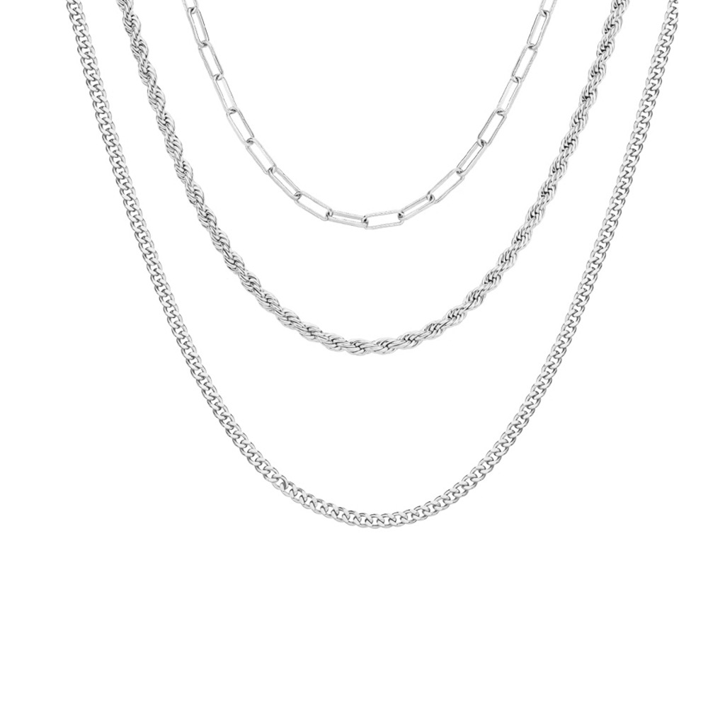 Men's Figaro Chain European And American Hip-hop Stainless Steel Figaro Three-layer Stacked Necklace, Trendy Collarbone Chain, Twisted_voghion.com