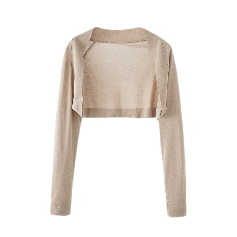 Camisa de protección solar de seda de hielo ultra corta de verano Chaqueta de punto de mujer con falda de correa chal ropa exterior manga larga chaleco pequeño Delgado