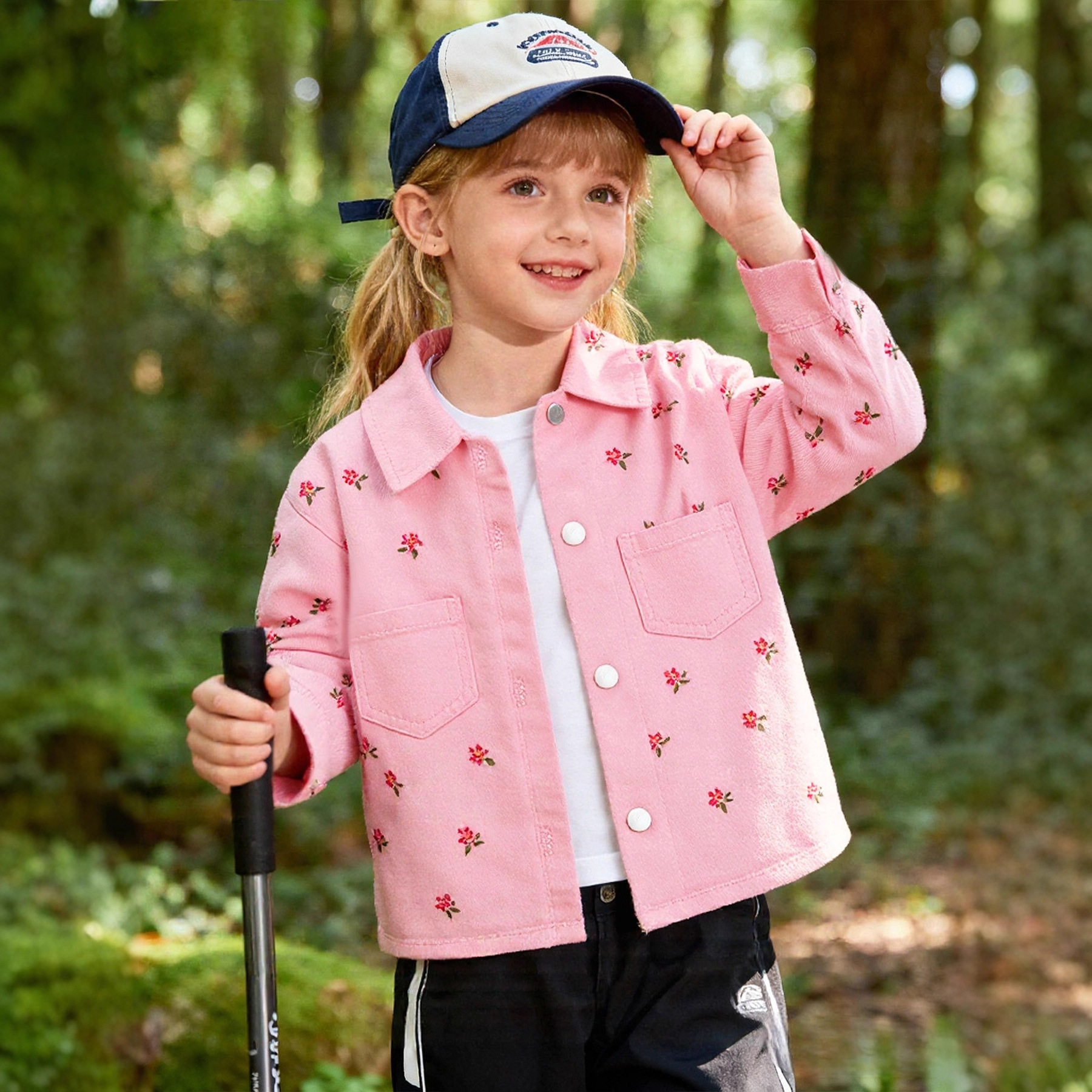 跨境爆款女婴秋装翻领刺绣翻领外套短款欧美风外套夹克