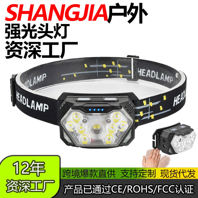 Transfronterizo de inducción de la onda LED faro al aire libre COB luz roja de advertencia fuerte luz de pesca ciclismo corriendo mini faro image 3