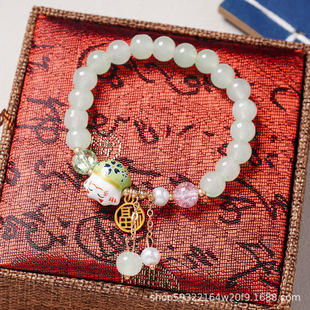 Ceramic lucky cat handmade colored glaze bracelet female niche fresh crystal bracelet jewelry scenic spot stall supply wholesale